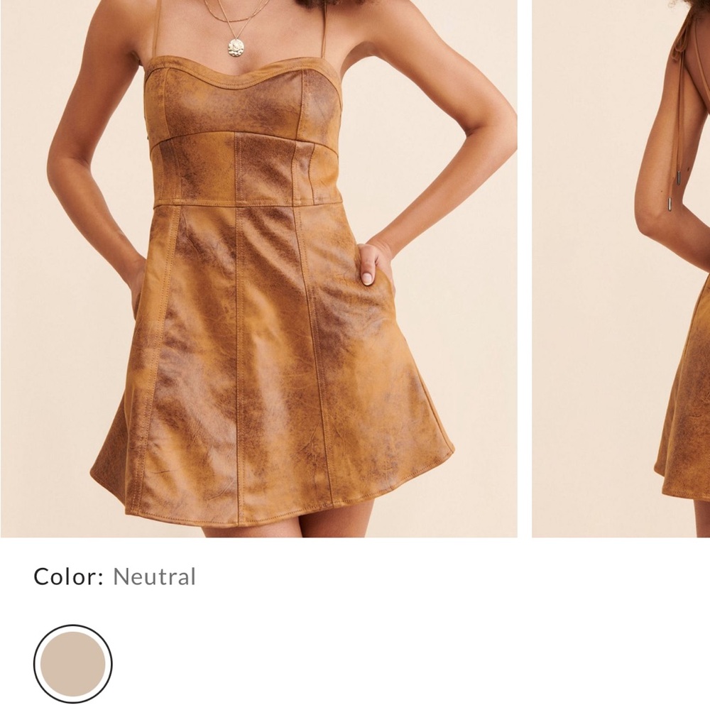 Free People Tan Faux Leather Mini Dress